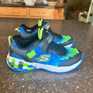 Skechers Boys Mega Craft Mine Craft Shoes Kids Size 4 Blue Green Black White